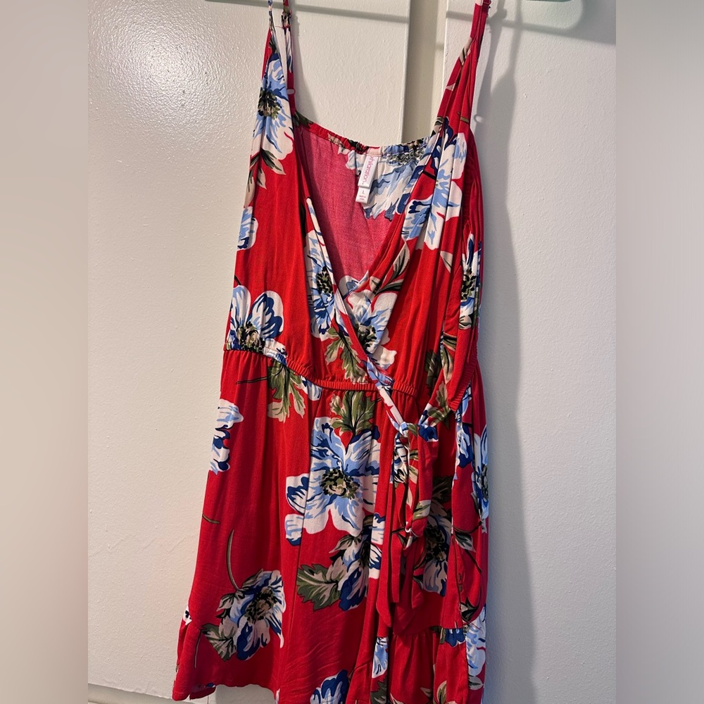 Red floral romper